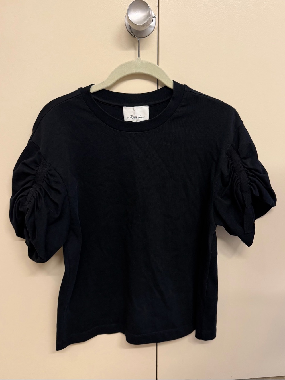 3.1 Phillip Lim Black Puff-Sleeve Cotton Tee